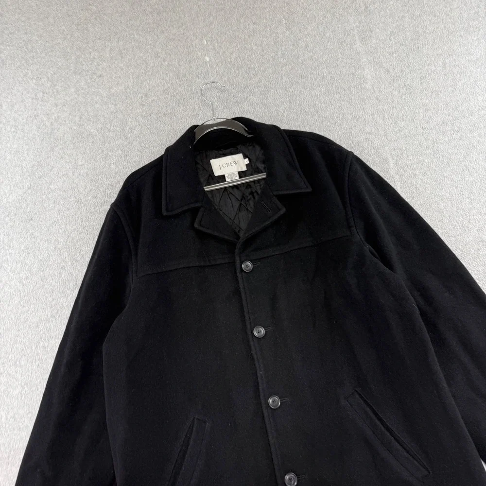 J.Crew Wool Thinsulate Car Coat Jacket Mens Large Black Quilted Lining 12539